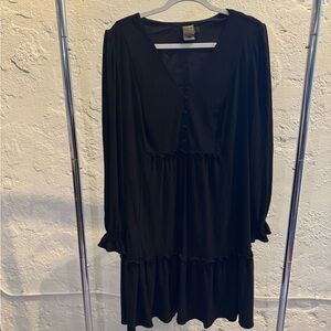 Taylor Black Long Sleeve V-Neck Dress